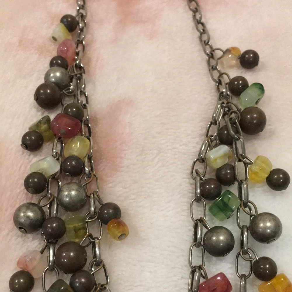 Rustic Vintage Metal Balls and Quartz Chip Chain Necklace Double strand Resale - Picture 4 of 14